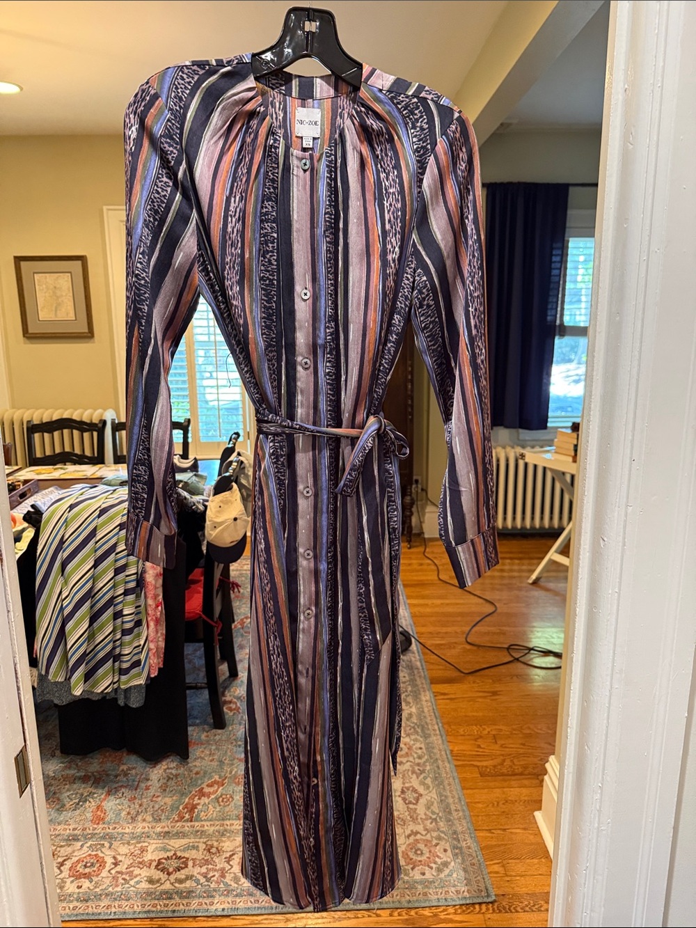 NIC+ZOE Striped Maxi Shirt Dress in Navy, Pink, Gray